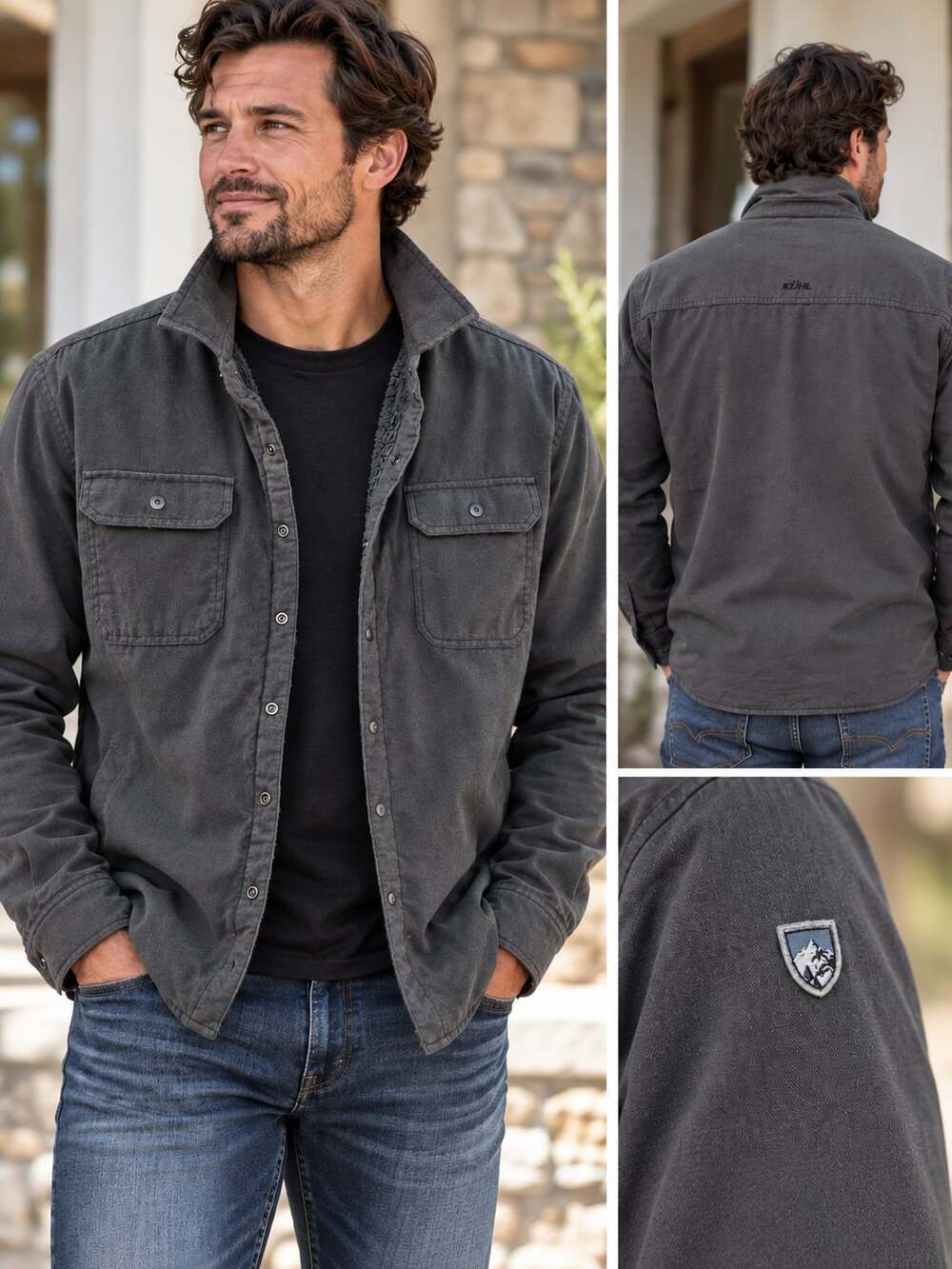 Kuhl Fleece Lined Shirt Jacket Size L Charcoal Gray Utility Snap